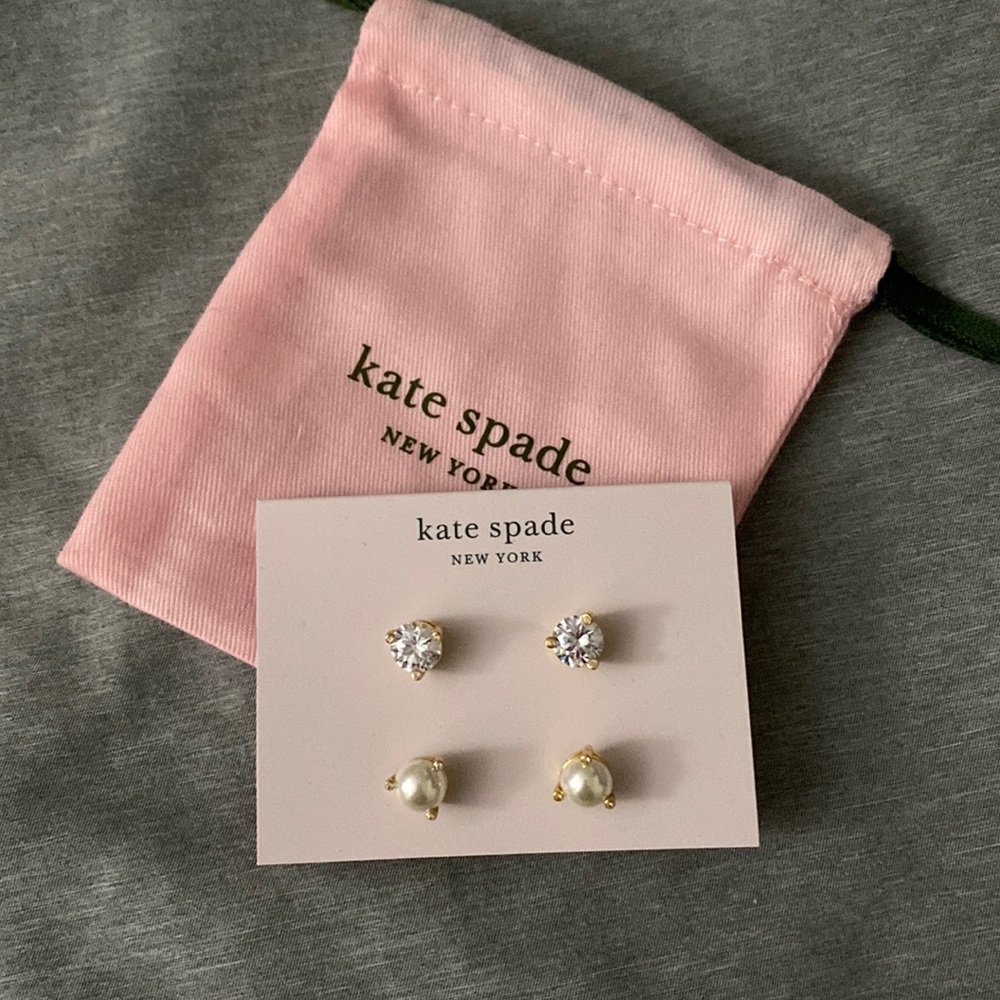 NEW kate spade new york Rise and Shine 2-Stud Earring Set Crystal Pearl